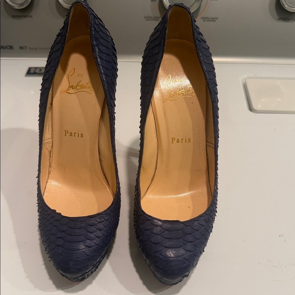 Christian Louboutin Blue Python Platform Heels - image 1